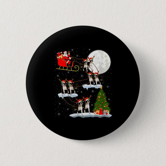 Womens Boston Terrier Dog Santa Sleigh Flying Funn Button (Vorderseite)