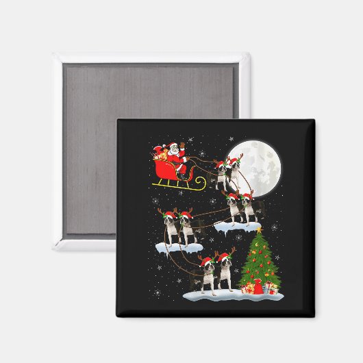 Womens Boston Terrier Dog Santa Sleigh Flying Funn Magnet (Vorderseite/Rückseite)