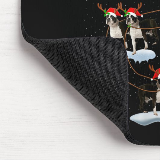 Womens Boston Terrier Dog Santa Sleigh Flying Funn Mousepad (Ecke)