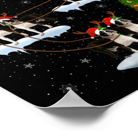 Womens Boston Terrier Dog Santa Sleigh Flying Funn Poster (Ecke)