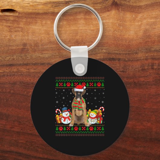 Womens Boxer Dog Ugly Christmas Sweaters Funny Pet Schlüsselanhänger (Vorderseite)
