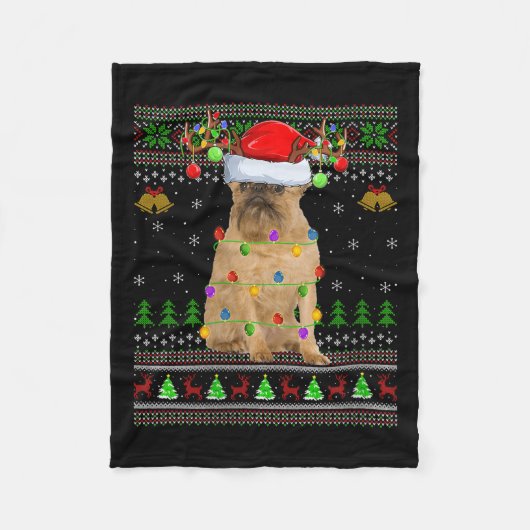 Womens Brussels Griffon Dog Ugly Christmas Sweater Fleecedecke (Vorderseite)