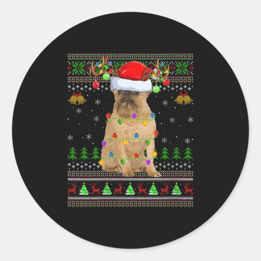 Womens Brussels Griffon Dog Ugly Christmas Sweater Runder Aufkleber (Vorderseite)