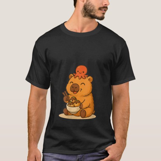 Womens Capybara Eating Takoyaki with Octopus Japan T-Shirt (Vorderseite)