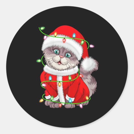 Womens Cat Christmas Lights Santa Costume Cute Ani Runder Aufkleber (Vorderseite)