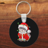 Womens Cat Christmas Lights Santa Costume Cute Ani Schlüsselanhänger (Vorderseite)