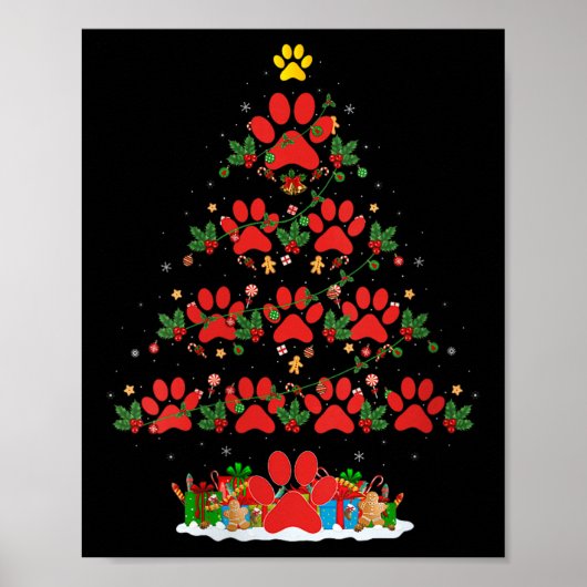Womens Cat Dog Paw Christmas Tree Pajamas Puppy Do Poster (Vorne)