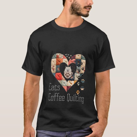 Womens Cats Coffee Quilting Funny Hobby Patchwork T-Shirt (Vorderseite)