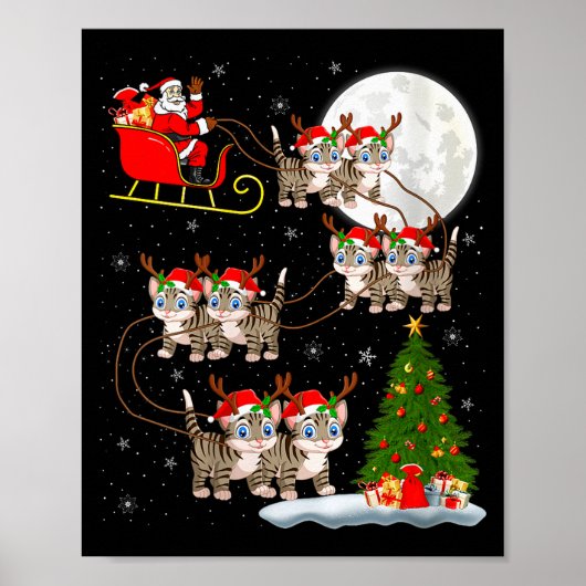 Womens Cats Santa Sleigh Flying Funny Magical Chri Poster (Vorne)