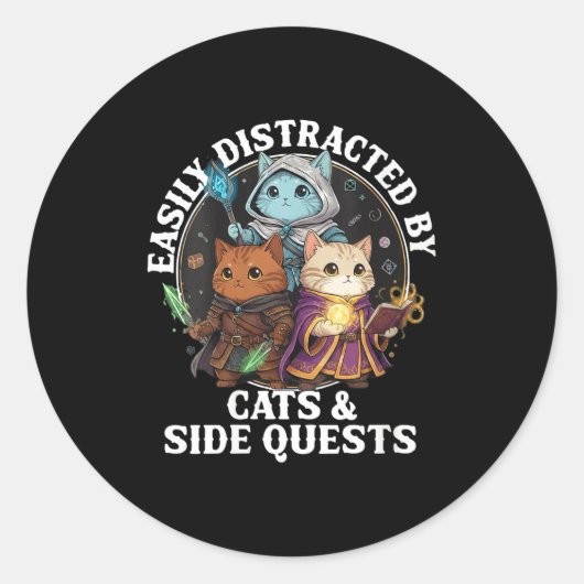 Womens Cats Side Quest Distracted Tabletop Funny S Runder Aufkleber (Vorderseite)