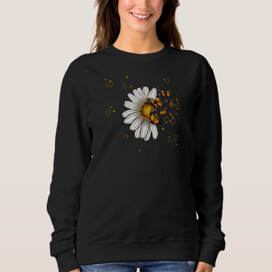 Womens Chamomile flowers butterflies glow wildlife Sweatshirt (Vorderseite)