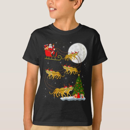 Womens Cheetah Santa Sleigh Flying Funny Magical C T-Shirt (Vorderseite)