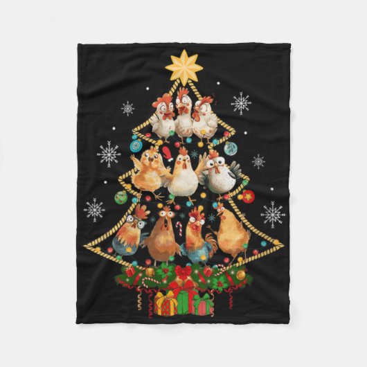Womens Chicken Christmas Tree Santa Hat Xmas Light Fleecedecke (Vorderseite)