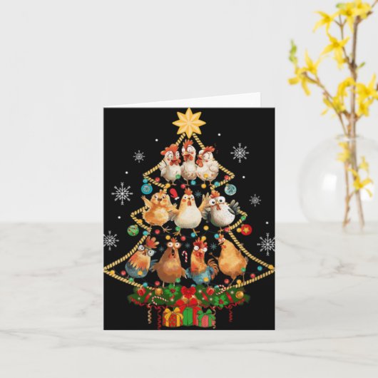 Womens Chicken Christmas Tree Santa Hat Xmas Light Karte (Gelbe Blume)