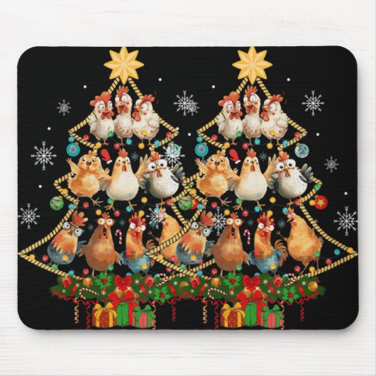 Womens Chicken Christmas Tree Santa Hat Xmas Light Mousepad (Vorne)