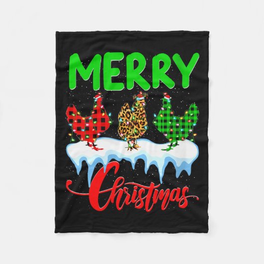 Womens Chicken Merry Christmas Pajamas Leopard Buf Fleecedecke (Vorderseite)