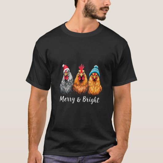 Womens Chickens Lover Bauer Merry Bright Christma T-Shirt (Vorderseite)