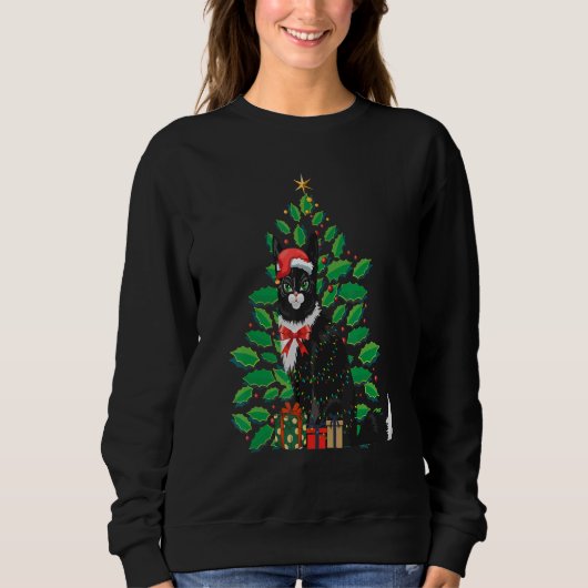 Women's Christmas Black cat Xmas Tree Graphics  1 Sweatshirt (Vorderseite)