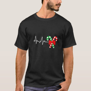 Womens Christmas Candy Cane Heartbeat Merry Christ T-Shirt
