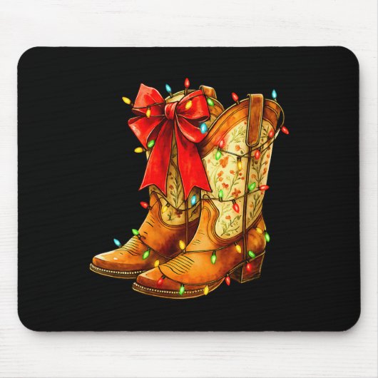 Womens Christmas Coquette Bow Cowgirl Boots Wester Mousepad (Vorne)