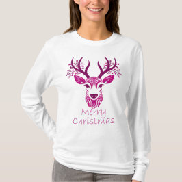 Womens Christmas Deer Long Sleeve T-Shirt