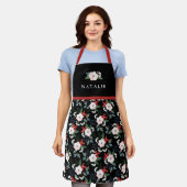 Womens Christmas Floral Pattern Name Black Schürze (Getragen)