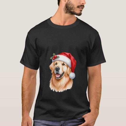 Womens Christmas Golden Retriever Santa Hat Dog Lo T-Shirt (Vorderseite)