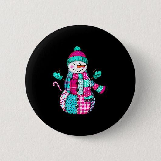 Womens Christmas Patchwork Snowman Preppy Retro Me Button (Vorderseite)
