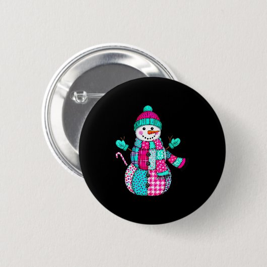 Womens Christmas Patchwork Snowman Preppy Retro Me Button (Vorne & Hinten)