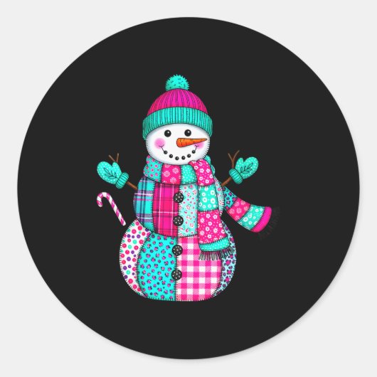 Womens Christmas Patchwork Snowman Preppy Retro Me Runder Aufkleber (Vorderseite)
