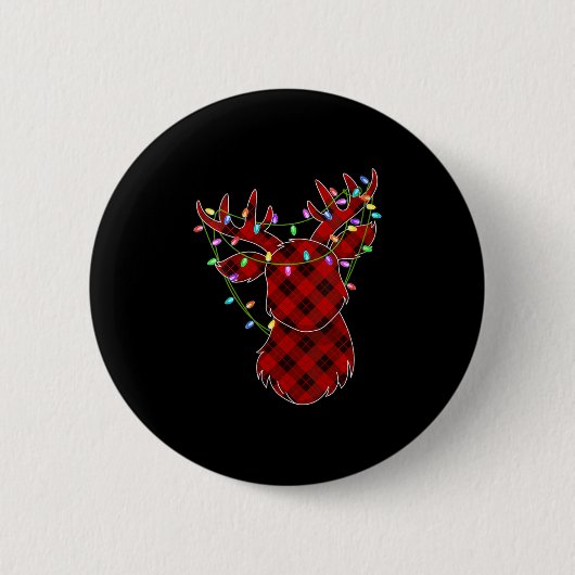 Womens Christmas Red Buffalo Plaid Reindeer Xmas L Button (Vorderseite)