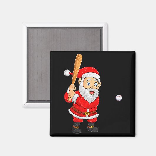 Womens Christmas Santa Playing Baseball Xmas Funny Magnet (Vorderseite/Rückseite)