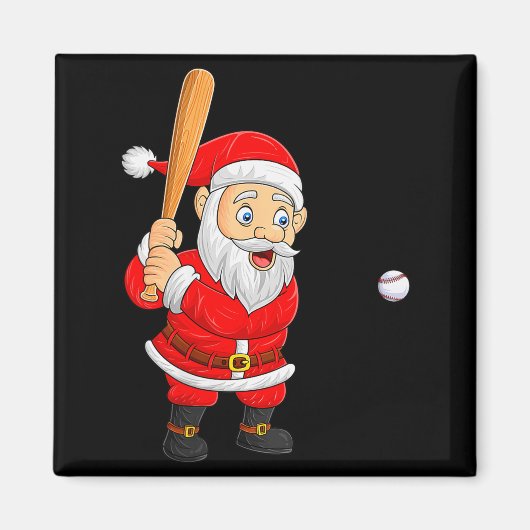 Womens Christmas Santa Playing Baseball Xmas Funny Magnet (Vorne)