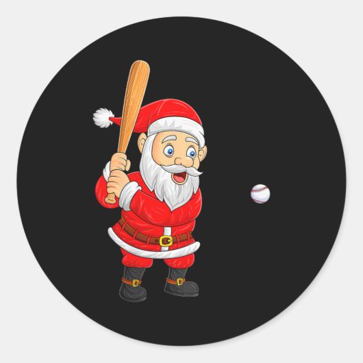 Womens Christmas Santa Playing Baseball Xmas Funny Runder Aufkleber (Vorderseite)