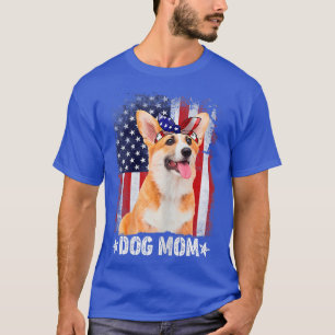 Womens Classic Corgi Dog Mama USA Flag Muttertag T-Shirt
