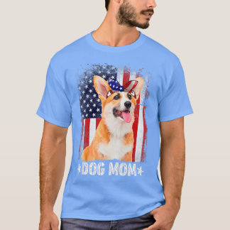 Womens Classic Corgi Hund Mama Usa Flaggen Mütter  T-Shirt