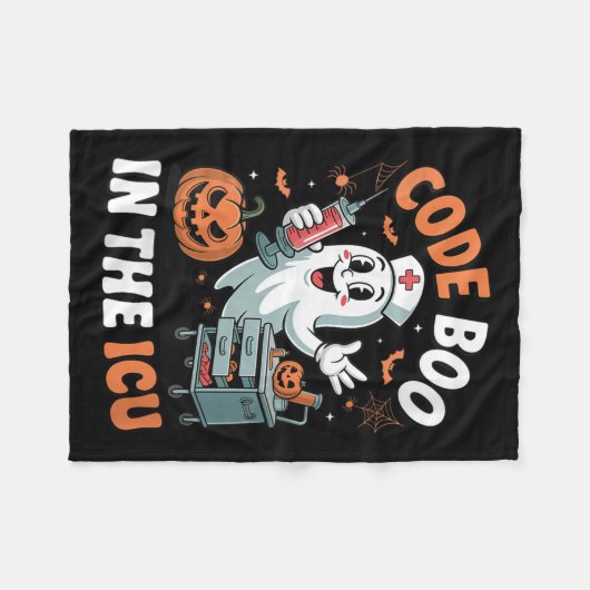 Womens Code Boo In The Icu Funny Medical Halloween Fleecedecke (Vorderseite (Horizontal))