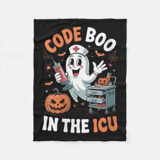 Womens Code Boo In The Icu Funny Medical Halloween Fleecedecke (Vorderseite)