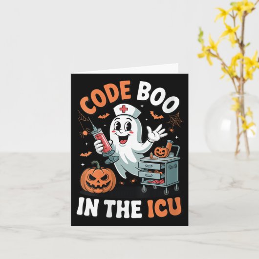 Womens Code Boo In The Icu Funny Medical Halloween Karte (Gelbe Blume)