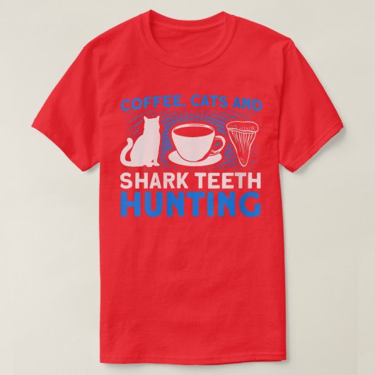 Womens Coffee Cats And Shark Teeth Hunting Tooth H T-Shirt (Design vorne)