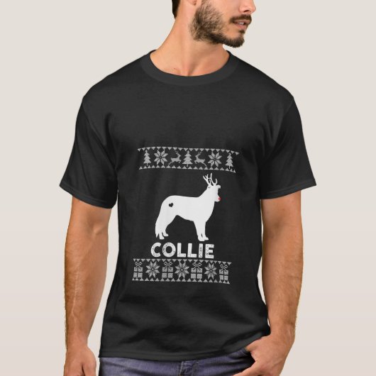 Womens Collie Dog Lover Christmas Reindeer Ugly Ch T-Shirt (Vorderseite)