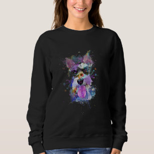 Womens Colorful Schnauzer Hund Design V-Neck Sweatshirt