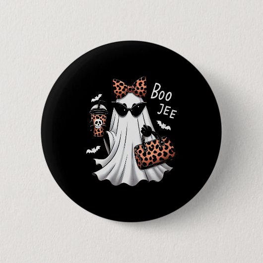 Womens Coquette Leopard Ghost Coffee Boo-jee Hallo Button (Vorderseite)