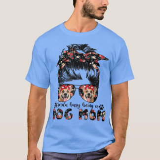 Womens Corgi Dog Mama Messy Bun Haare Brille T-Shirt