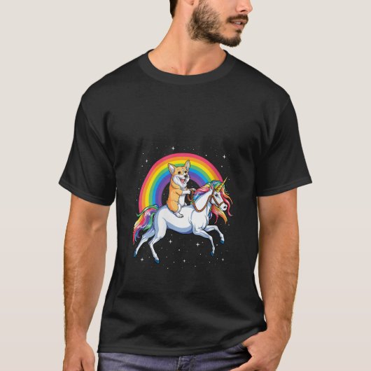 Womens Corgi Riding Unicorn Girls Kids Rainbow Gif T-Shirt (Vorderseite)