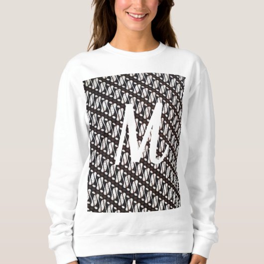 Women's Custom Initial Java Ethnic Batik & White Sweatshirt (Vorderseite)