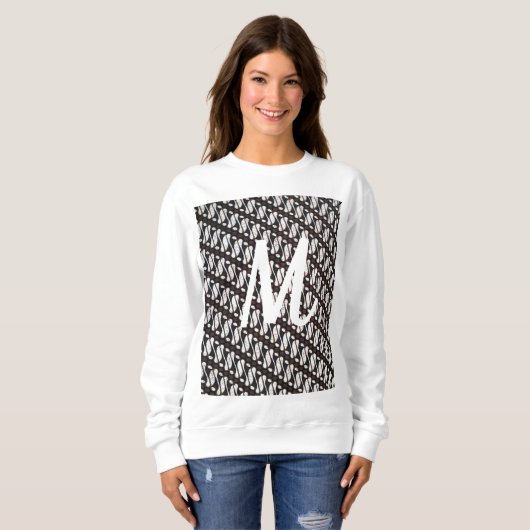 Women's Custom Initial Java Ethnic Batik & White Sweatshirt (Vorne ganz)