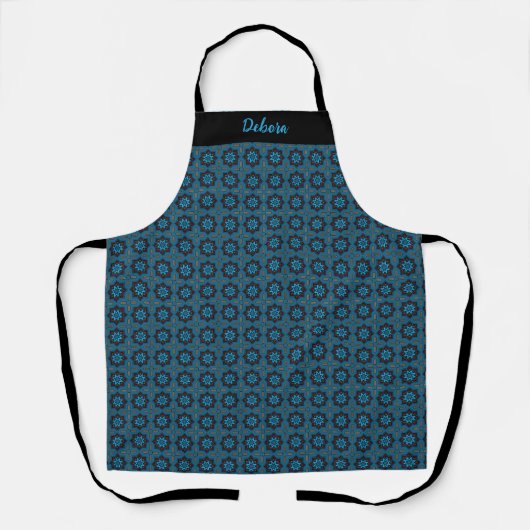 Women's Custom Name Blue Geometric Pattern Apron Schürze (Vorderseite)