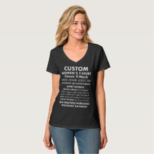 Women's Custom Personalisiert Black V-Neck T - Shi T-Shirt
