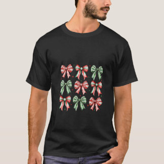 Womens Cute Candy Cane Coquette Bows Candy Lovers  T-Shirt